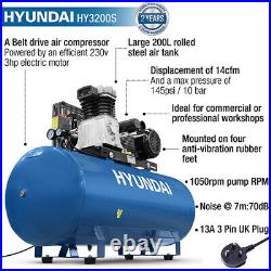Hyundai Air Compressor 200 Litre 14CFM/145psi, Electric 3hp 230V HY3200S