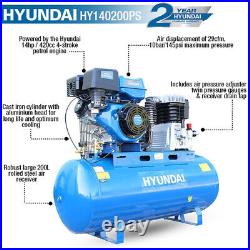Hyundai Air Compressor 200 Litre, 29CFM/145psi, Twin Cylinder Belt Drive 14hp
