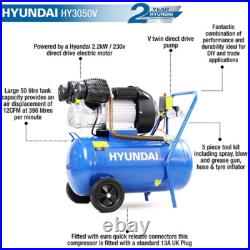 Hyundai Air Compressor Direct Drive 50 Litre V-Twin Cylinder 230V HY3050V Hyundai Air Compressor Direct Drive 50 Litre V-Twin Cylinder 230V HY3050V