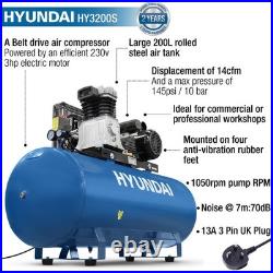 Hyundai HY3200S Air Compressor 200 Litre 14CFM/145psi, Electric 3hp 230V Hyundai HY3200S Air Compressor 200 Litre 14CFM/145psi, Electric 3hp 230V