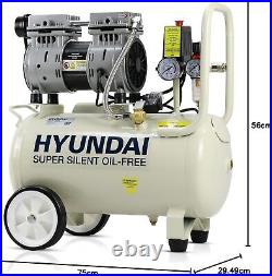 Hyundai HY7524 24 Litre Air Compressor, 5.2cfm/100psi, Silenced, Oil Free, 750w