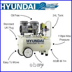 Hyundai HY7524 24 Litre Air Compressor, 5.2cfm/100psi, Silenced & WD-40 Blue