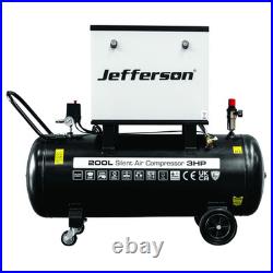 Jefferson 200 Litre 3HP Compressor 230V SILENT CANOPY 10 BAR 2 YEAR WARRAN Jefferson 200 Litre 3HP Compressor 230V SILENT CANOPY 10 BAR 2 YEAR WARRAN