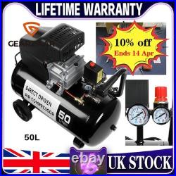 New Portable Air Compressor 50L Litre ltr 9.6CFM 2.5HP & 5 Piece Tool Kit UK