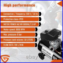 Portable 50 Litre Air Compressor 9.6CFM 2.5HP 230V Direct Drive 8 Gear