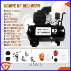 Portable 50L Litre Air Compressor 9.6CFM 2.5HP 115 PSI 8 BAR & 5 Piece Tool Kit