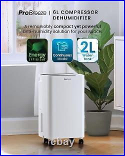 Pro Breeze 6L Compressor Dehumidifier with 2L Water Tank, 6 Litre, White