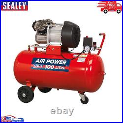 SAC10030 Sealey 100 Litre 3HP Direct Drive Air Compressor V Twin Pump APS