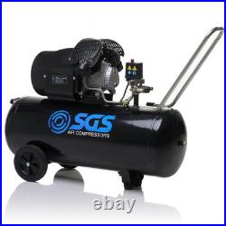 SGS 100 Litre Air Compressor & 5 Pc Air Tool Kit, 13.8CFM 3HP, Twin Air Outlets