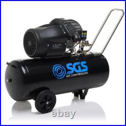 SGS 100 Litre Air Compressor & 5 Pc Air Tool Kit, 13.8CFM 3HP, Twin Air Outlets
