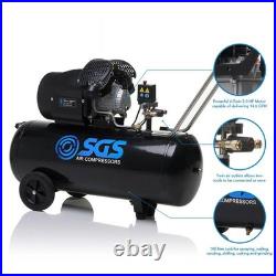 SGS 100 Litre Air Compressor & 5 Pc Air Tool Kit, 13.8CFM 3HP, Twin Air Outlets