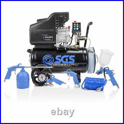 SGS 24 Litre Direct Drive Air Compressor With Integrated Hose Reel & 5 Piece Too