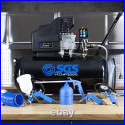 SGS 50 Litre Direct Drive Air Compressor With Integrated Hose Reel & 5 Piece Too