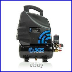 SGS 6 Litre Air Compressor 5.7CFM 1.5HP Oil Free, Pressure Gauge, DIY Semi-pro