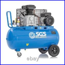 SGS 90 Litre Belt Drive Air Compressor Heavy Duty 14CFM, 3HP & Twin Air Outlets