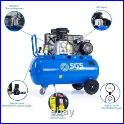 SGS 90 Litre Belt Drive Air Compressor Heavy Duty 14CFM, 3HP & Twin Air Outlets