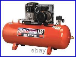 Sealey 150Litres 3hp Compressor Belt Drive With Cast Cylinders 380L/min SAC1153B
