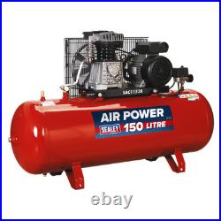 Sealey 150Litres 3hp Compressor Belt Drive With Cast Cylinders 380L/min SAC1153B