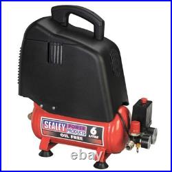 Sealey Belt Drive Oil Free Compressor (6 Litre, 1hp, 6.35cfm Displacement)