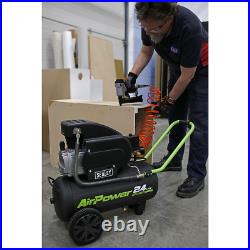 Sealey Compressor 24 Litres Direct Drive 2hp 230v 130L/min 116psi Black SAC2420E