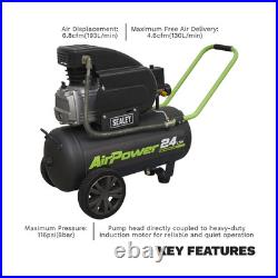 Sealey Compressor 24 Litres Direct Drive 2hp 230v 130L/min 116psi Black SAC2420E