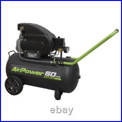 Sealey Compressor 50 Litres Direct Drive With 3-Pin Plug 2hp Black SAC5020E Sealey Compressor 50 Litres Direct Drive With 3-Pin Plug 2hp Black SAC5020E
