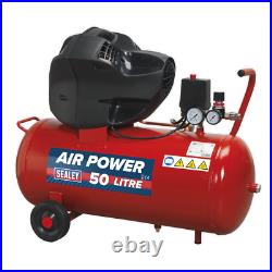 Sealey Compressor 50 Litres V-Twin Belt Drive 3hp Oil Free With Handle SAC05030F