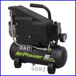 Sealey Compressor 6 Litres Direct Drive Compact & Portable 1hp Black SAC0610E