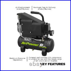 Sealey Compressor 6 Litres Direct Drive Compact & Portable 1hp Black SAC0610E