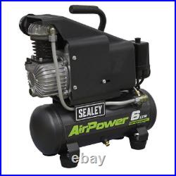 Sealey Compressor 6 Litres Direct Drive Compact & Portable 1hp Black SAC0610E