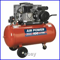 Sealey SAC1103B Compressor Air 100 Litre 3HP Belt Drive Cast Cylinders New