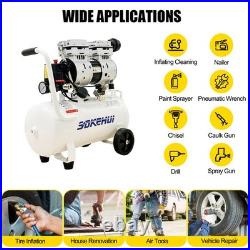 Silent Air Compressor 750W Low Noise 25 Litre Oil Free For Inflator & Air Tools