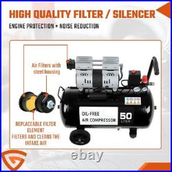 Silent Air Compressor Low Noise 50 Litre Oil Free 220V 1600RPM BrandNew UK Gear