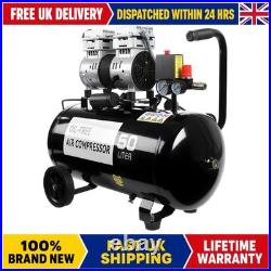 Silent Air Compressor Oil Free Low Noise 50 Litre 8 Bar UK Plug Black Tank