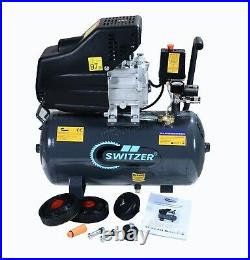 SwitZer Air Compressor 24L Litre 2HP 8 BAR 230V With Wheel 5PCS Kits AC009 Grey