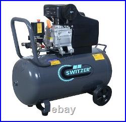SwitZer Air Compressor 50L Litre LTR 2.5HP 8 BAR 230V 9.6CFM Wheel AC001 Grey