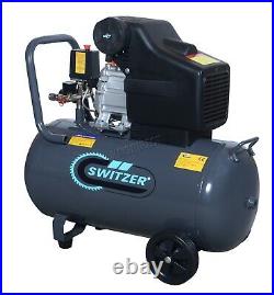 SwitZer Air Compressor 50L Litre LTR 2.5HP 8 BAR 230V 9.6CFM Wheel AC001 Grey