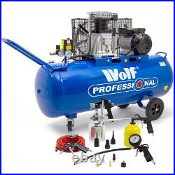 Wolf 150 Litre Air Compressor 3HP Twin Cylinder Pump Belt Driven & 13pc Kit