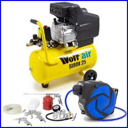 Wolf Air Compressor 24 Litre 2.5hp 8bar 9.6cfm 24L Ltr + 10m Hose Reel + Tools