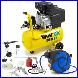 Wolf Air Compressor 24 Litre 2.5hp 8bar 9.6cfm 24L Ltr + 10m Reel Tools Brush