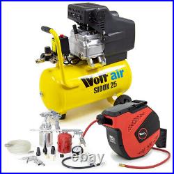 Wolf Air Compressor 24 Litre 2.5hp 8bar 9.6cfm 24L Ltr + 20m Hose Reel + Tools