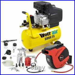 Wolf Air Compressor 24 Litre 2.5hp 8bar 9.6cfm 24L Ltr + 20m Reel Tools Brush