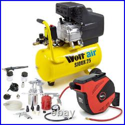 Wolf Air Compressor 24 Litre 2.5hp 8bar 9.6cfm 24L Ltr + 20m Reel Tools Brush