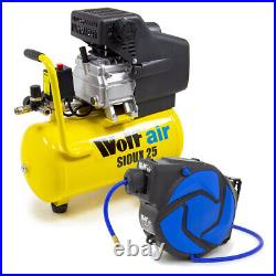 Wolf Air Compressor 24 Litre 2.5hp 8bar 9.6cfm 24L Ltr with 10m Air Hose Reel