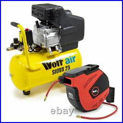 Wolf Air Compressor 24 Litre 2.5hp 8bar 9.6cfm 24L Ltr with 20m Air Hose Reel