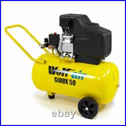 Wolf Air Compressor 50 Litre 2.5hp 8bar 9.6cfm 50L Ltr + 10m Reel Tools Brush