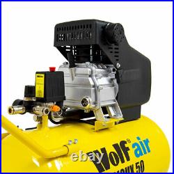 Wolf Air Compressor 50 Litre 2.5hp 8bar 9.6cfm 50L Ltr + 10m Reel Tools Brush