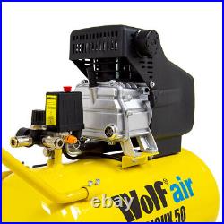 Wolf Air Compressor 50 Litre 2.5hp 8bar 9.6cfm 50L Ltr + Air Tools + Hose Reel